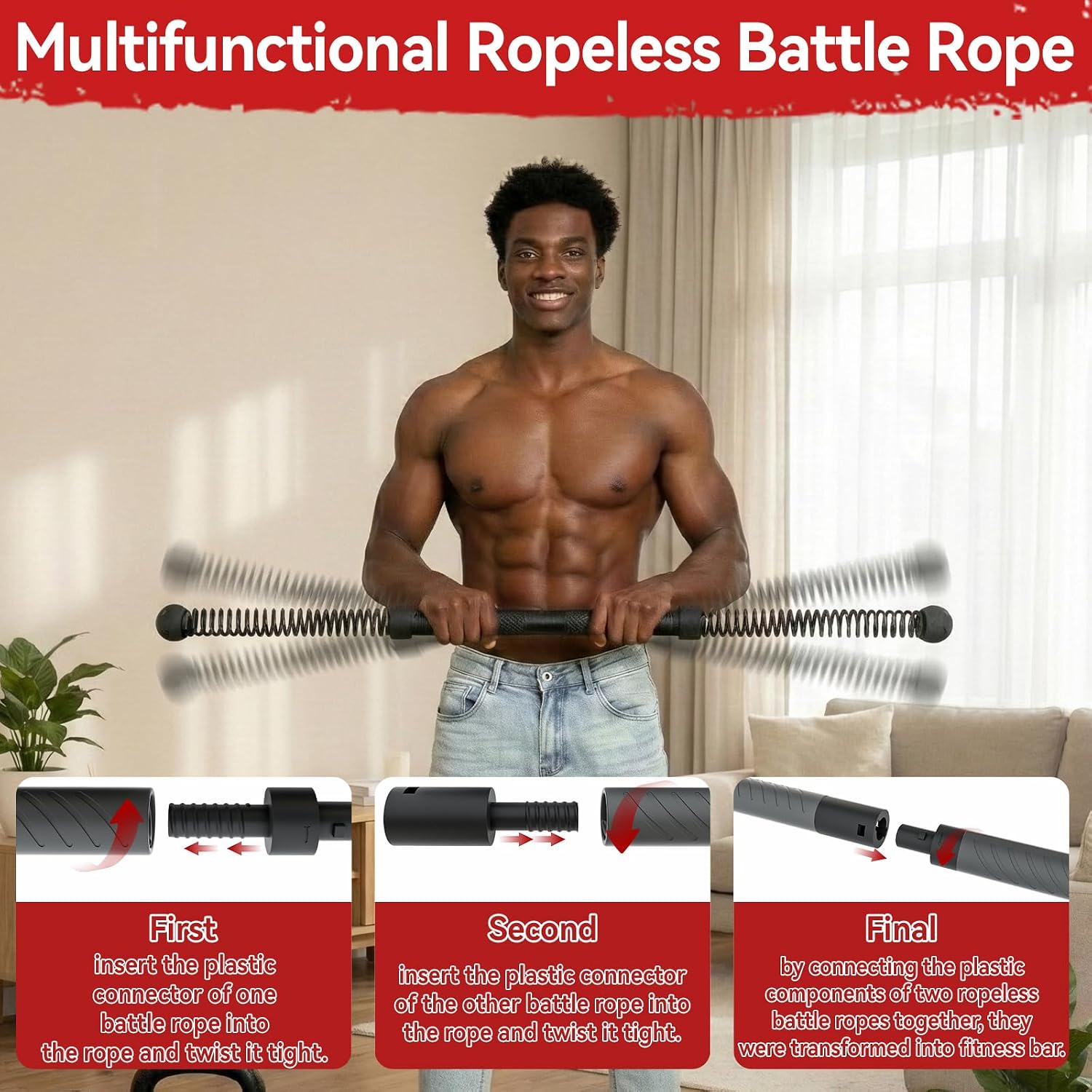 Crossfit Gym Gear - 2-in-1 Upgraded Cordless Battle Rope Power